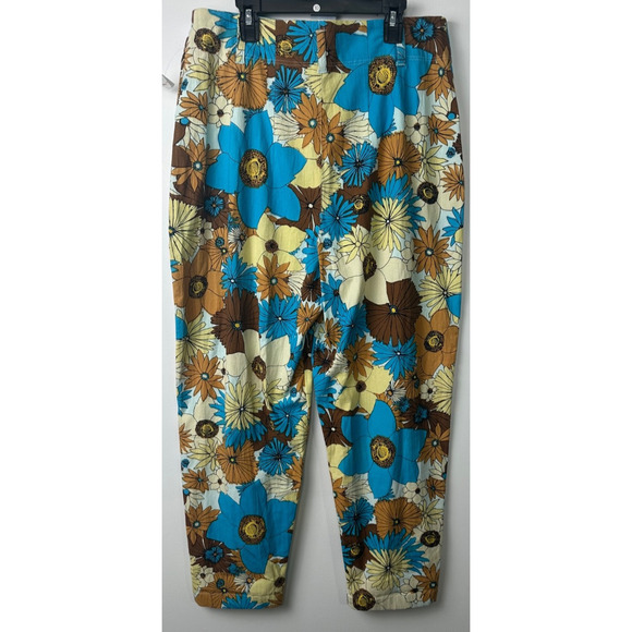 NEW Free People Pants Tessa Tapered Retro 10 High Waist Floral 70s Boho Cttn C10 - Picture 4 of 8